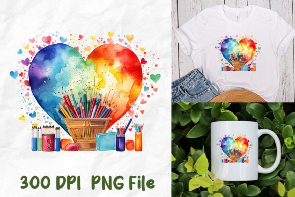 Rainbow Heart Back to School Supply: Digital Sublimation Designs for Custom Educational Merchandise